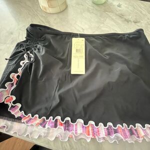 Profile by Gottex  SZ 16 Swim Skirt Side Slit Ruffled UPF 50+ Black
